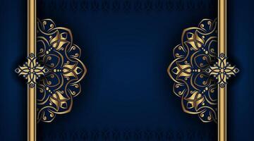 Dark blue ornamental background, with gold mandala decoration vector