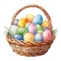 Watercolor Easter Baskets Overflowing with Colorful Eggs png