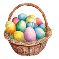 acuarela Pascua de Resurrección cestas desbordante con vistoso huevos png