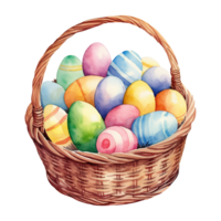 Watercolor Easter Baskets Overflowing with Colorful Eggs png