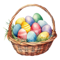 Watercolor Easter Baskets Overflowing with Colorful Eggs png