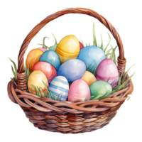 Watercolor Easter Baskets Overflowing with Colorful Eggs png