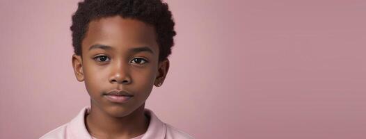 1012 Years African American Boy Isolated On A Pink Background With Copy Space. photo