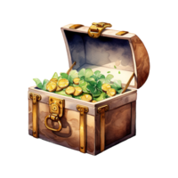 Wooden Chest Laden with Shiny Gold Coins png