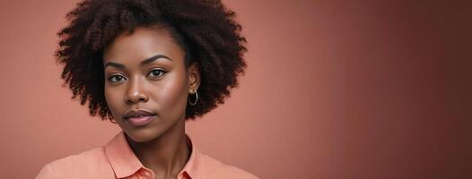 African American 2025 Woman Isolated On A Coral Background With Copy Space. photo