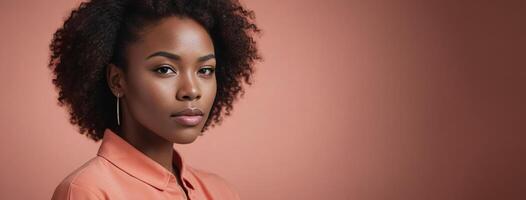 African American 2025 Woman Isolated On A Coral Background With Copy Space. photo