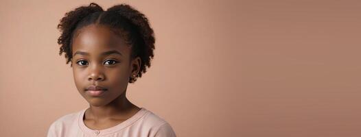 1012 Years African American Juvenile Girl Isolated On A Peach Background With Copy Space. photo