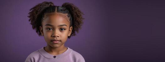 An African American Juvenile Girl Isolated On A Amethyst Background With Copy Space. photo