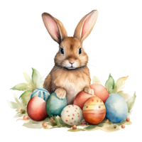 aquarelle lapins avec des œufs. parfait pour Pâques png