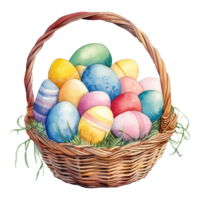 Watercolor Easter Baskets Overflowing with Colorful Eggs png