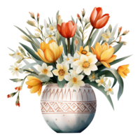 colorida tulipas dentro uma clássico vaso png