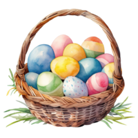 Watercolor Easter Baskets Overflowing with Colorful Eggs png