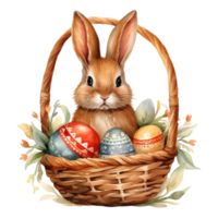 bezaubernd Ostern Hase im Korb mit bunt Eier png