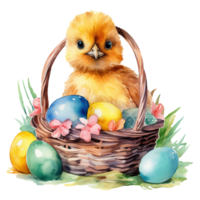 adorable polluelos en un primavera Pascua de Resurrección cesta png