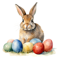 Watercolor Bunnies With Eggs. Perfect for Easter png