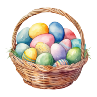 Watercolor Easter Baskets Overflowing with Colorful Eggs png