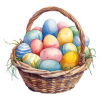 Watercolor Easter Baskets Overflowing with Colorful Eggs png