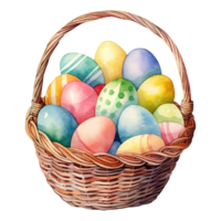 Watercolor Easter Baskets Overflowing with Colorful Eggs png