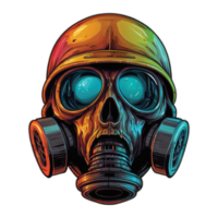 A skull wearing a gas mask and goggles png