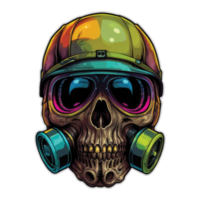 A skull wearing a gas mask and goggles. png