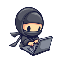 fofa cyber ninja usando computador portátil png