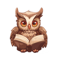 Smart wise owl with a book png