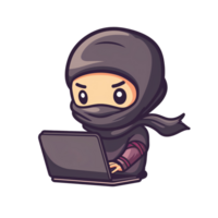 hacker ninja com computador portátil png