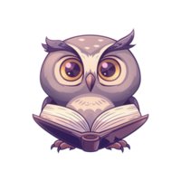Cute cartoon owl reading book png