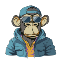 Cartoon illustration of a teenage monkey wearing a cool jacket and hat png