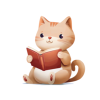 Cute cat cartoon reading book png