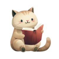 Cute cat learning to read a book png