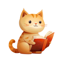 Cute smart cat reading book png
