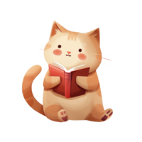 Cute cat reading. World book day png