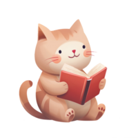 Cute cat siting and reading a red book png