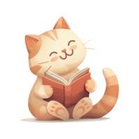 Cute cat reading book png