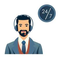 office Operator with headsets. Customer support concept for web banner, infographics, hero images. Chat service, call center, hotline concept department staff. Flat illustration. vector