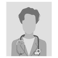 masculino médico con estetoscopio en gris antecedentes. escala de grises usuario avatar, médico Internet consulta. cuidado de la salud consultante web servicio. hospital apoyo en línea. vector