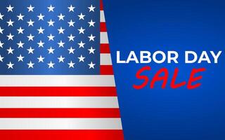 Labor Day Sale with American flag horizontal banner on blue background. Happy Labor Day. vector