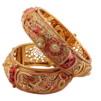 Ethnic Charm Traditional Gold Kangan Featuring Intricate Multi-Color Designs png