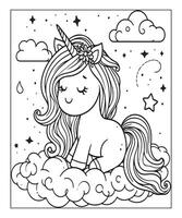 Cute unicorn coloring page for kids vector