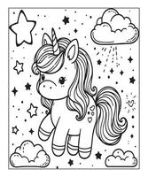 Cute unicorn coloring page for kids vector