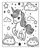 Cute unicorn coloring page for kids vector