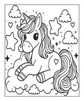 Cute unicorn coloring page for kids vector