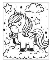 Cute unicorn coloring page for kids vector