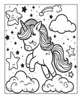 Cute unicorn coloring page for kids vector