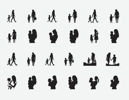 Silhouette set of a mother and son on white background vector