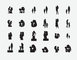 Silhouette set of a mother and son on white background vector