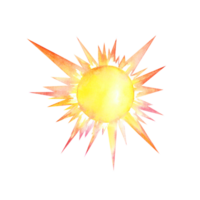 sol, mão desenhado aguarela ilustração. isolar. projetado para panfletos, faixas e cartões postais. para convites, cartazes e rótulos. para embalagem e decoração. png