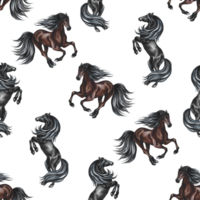 Seamless pattern with horses. Watercolor painted by hand. For printing, textiles and labels. png