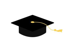 Graduation cap flat illustration. Square academic hat isolated on white background. Mortarboard with tassel. High school, college, academy graduate symbol. vector